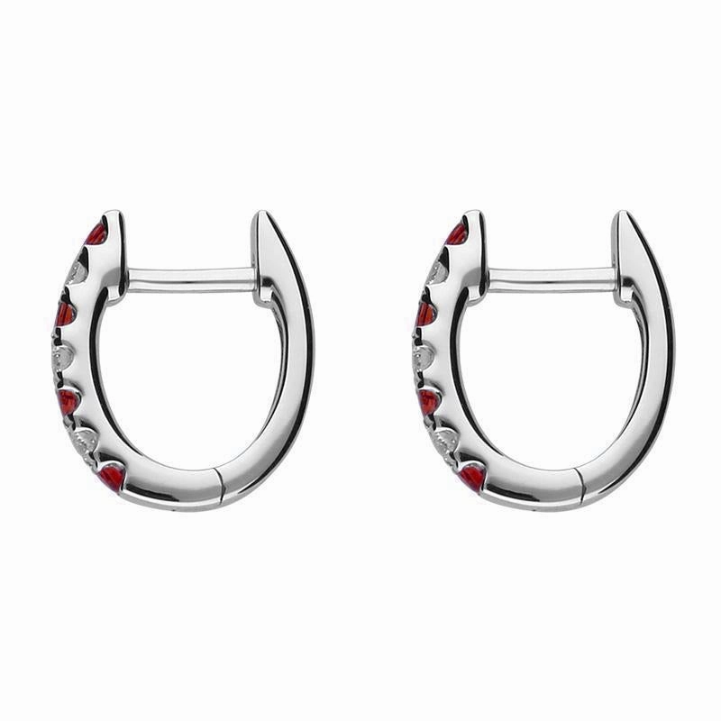 18ct White Gold Ruby and Diamond Huggie Hoop Earrings