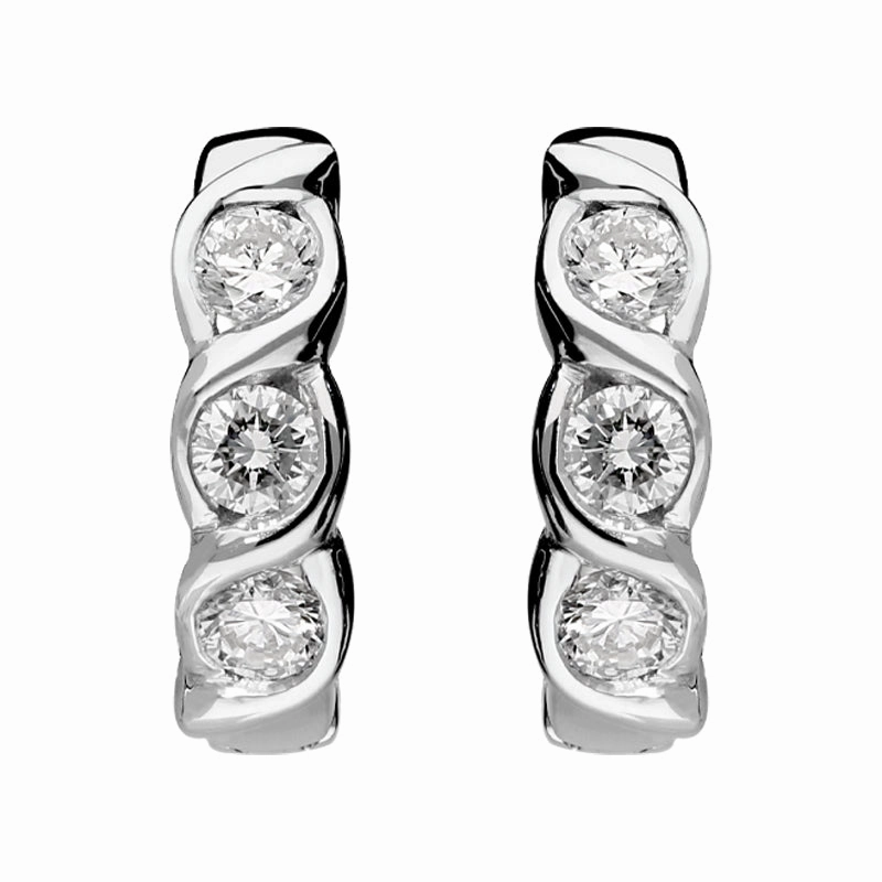 18ct White Gold Three Stone Diamond Hoop Earrings