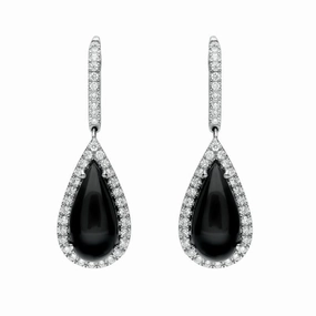 18ct White Gold Whitby Jet 0.73ct Diamond Pear Drop Earrings