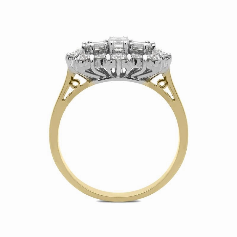 18ct Yellow Gold 1.10ct Diamond Baguette Cut Cluster Ring