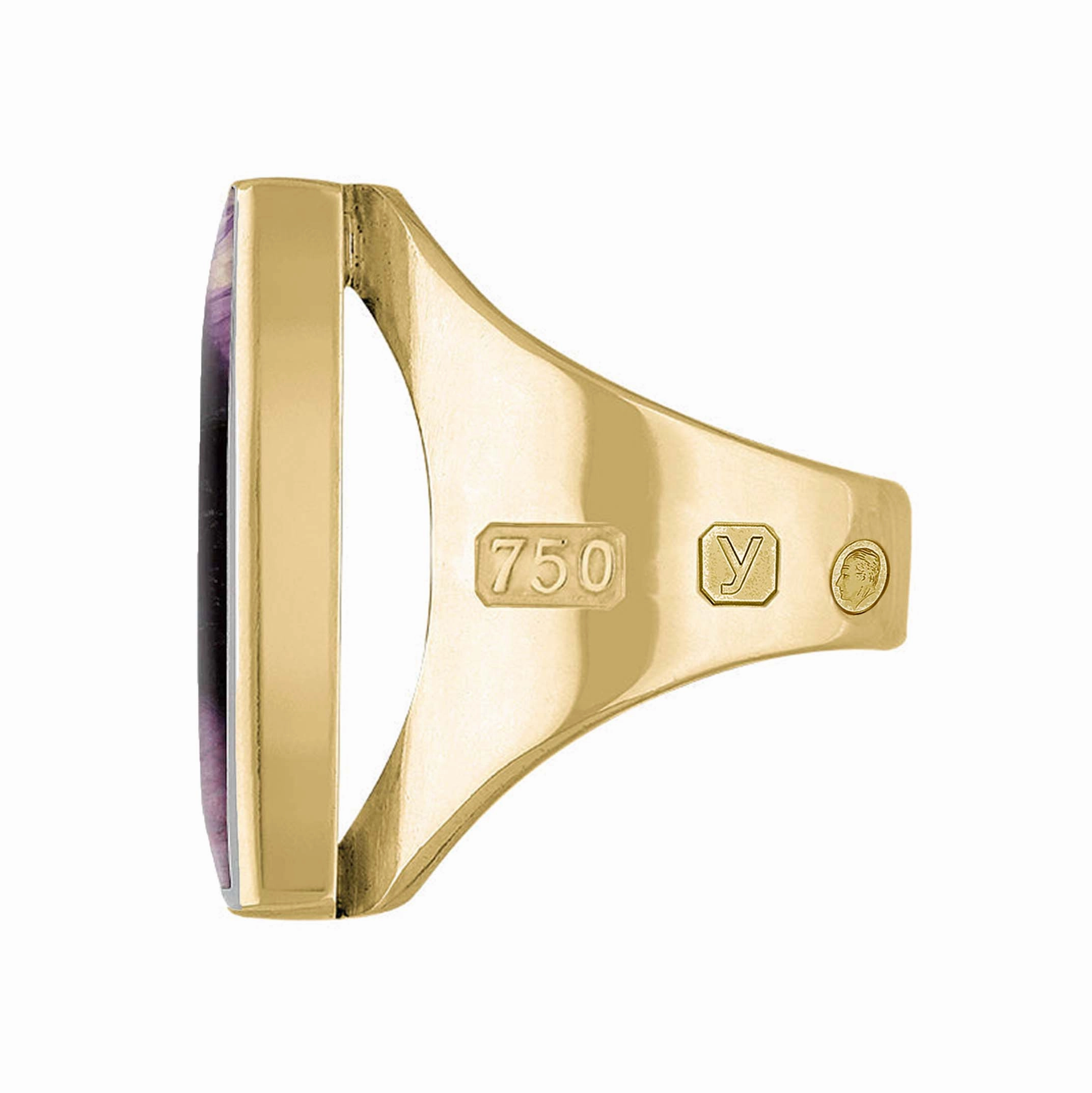 18ct Yellow Gold Blue John King's Coronation Hallmark Medium Oblong Ring D