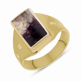 18ct Yellow Gold Blue John King's Coronation Hallmark Small Oblong Ring D
