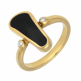 18ct Yellow Gold Whitby Jet Diamond Organic Shaped Ring