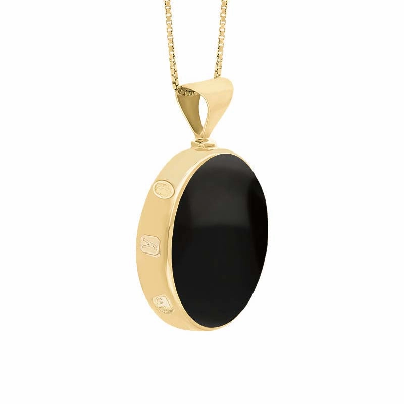 18ct Yellow Gold Whitby Jet Mother of Pearl King's Coronation Hallmark Double Sided Round Necklace D