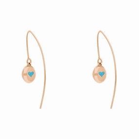 9ct Rose Gold Turquoise Heart Disc Drop Earrings
