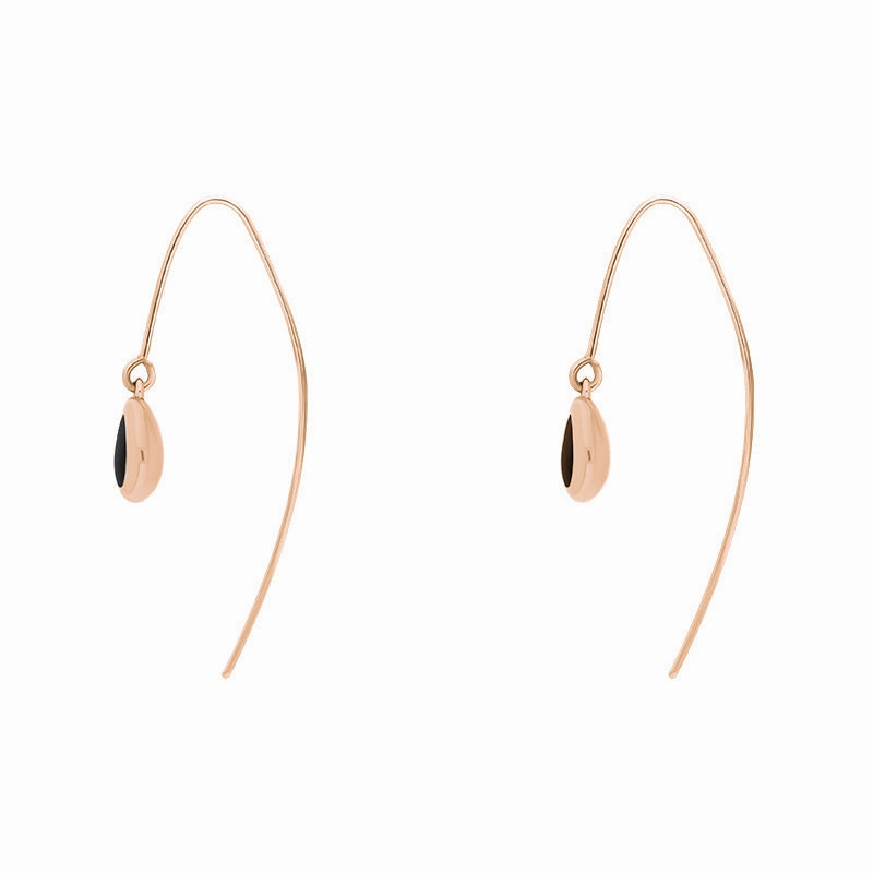 9ct Rose Gold Whitby Jet Cross Disc Drop Earrings