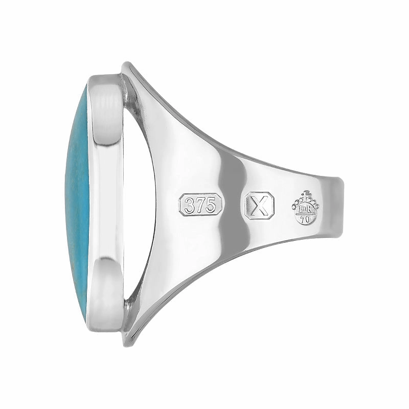 9ct White Gold Turquoise Queen's Jubilee Hallmark Medium Oval Ring D