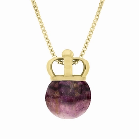 9ct Yellow Gold Blue John Royal Crown 11mm Bead Pendant