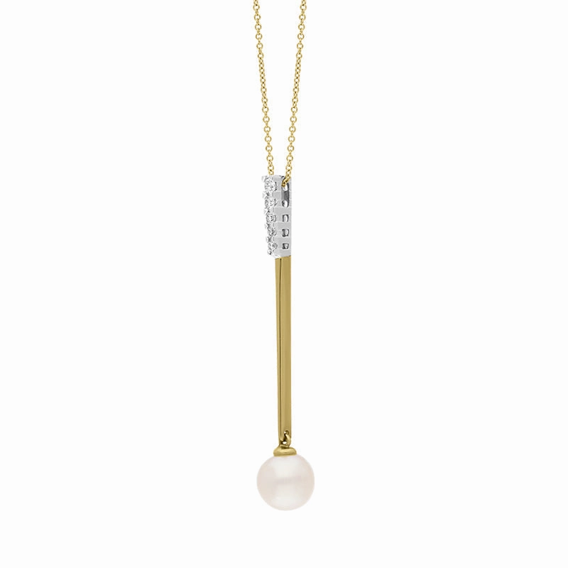 9ct Yellow Gold Freshwater Pearl 0.18ct Diamond Drop Necklace D