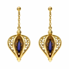 9ct Yellow Gold Lapis Lazuli Flore Filigree Drop Earrings