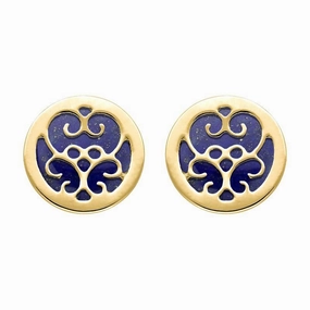 9ct Yellow Gold Lapis Lazuli Flore Filigree Stud Earrings