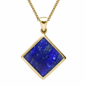 9ct Yellow Gold Lapis Lazuli Rhombus Necklace