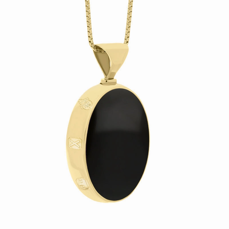 9ct Yellow Gold Whitby Jet Lapis Lazuli Queens Jubilee Hallmark Double Sided Oval Necklace D