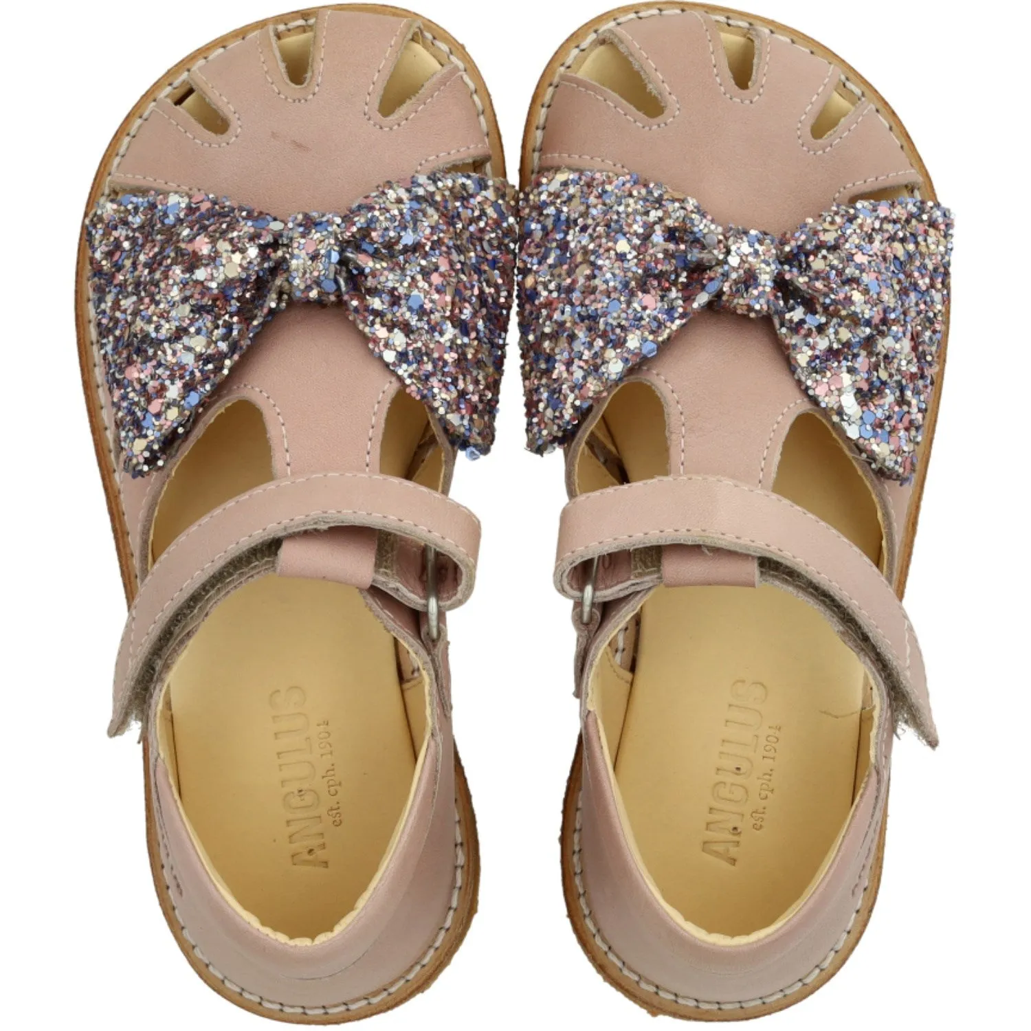 Angulus Rosebud/Pastel multi glitter Sandal Med Glittersljfe Og Velcro Closure