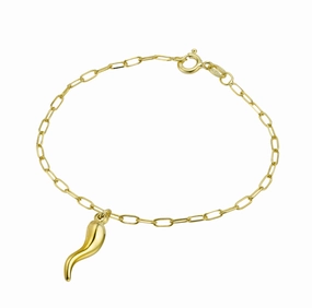 Bracelet -  Petite Paperclip Link with Cornicello Horn Charm