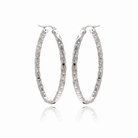 Clearance-Silver 925 Rhodium Plated Oval Hoop Earrings - ITE00022RH