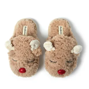 Dearfoams Kid's Reindeer Holiday Scuff Slippers