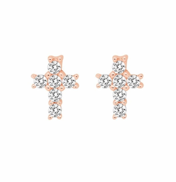 Earring - Cross with CZ Studs - 3 colours