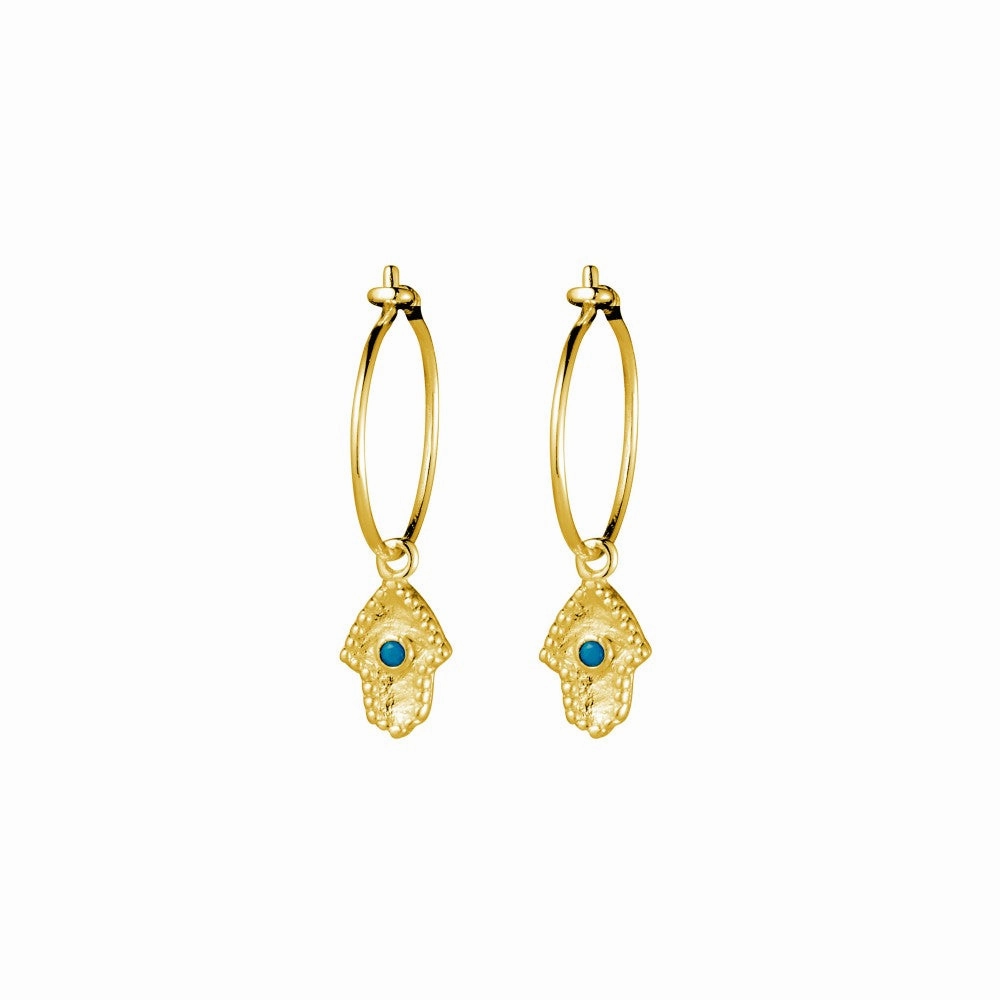 Earring -  Hamsa hand and turquoise lapis Hoops