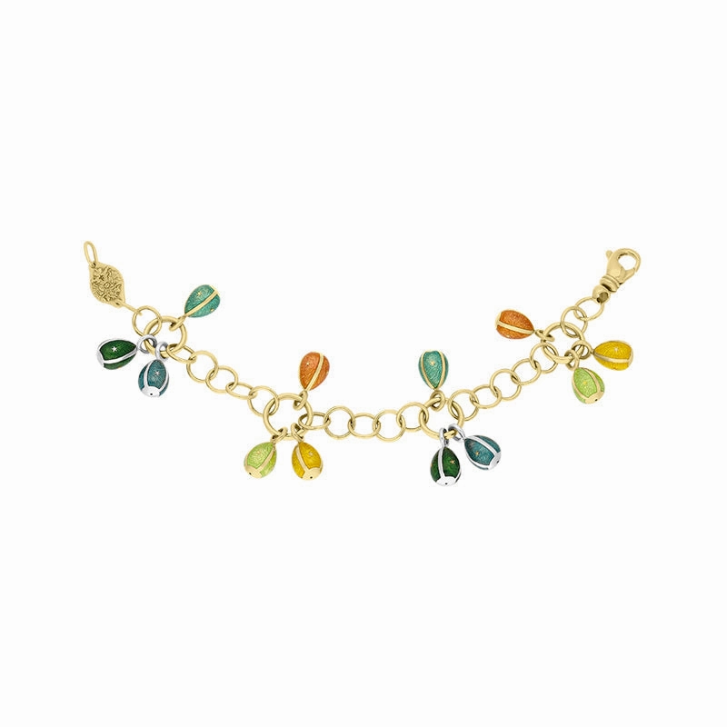 Faberge Victor Mayer 18ct Yellow Gold Multicolour Enamel Egg Charm Bracelet