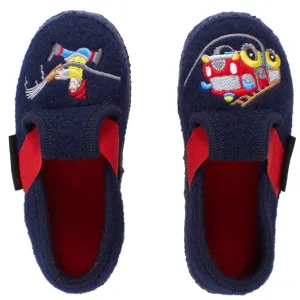 Giesswein Boys Navy | Red Fire Dog Slippers
