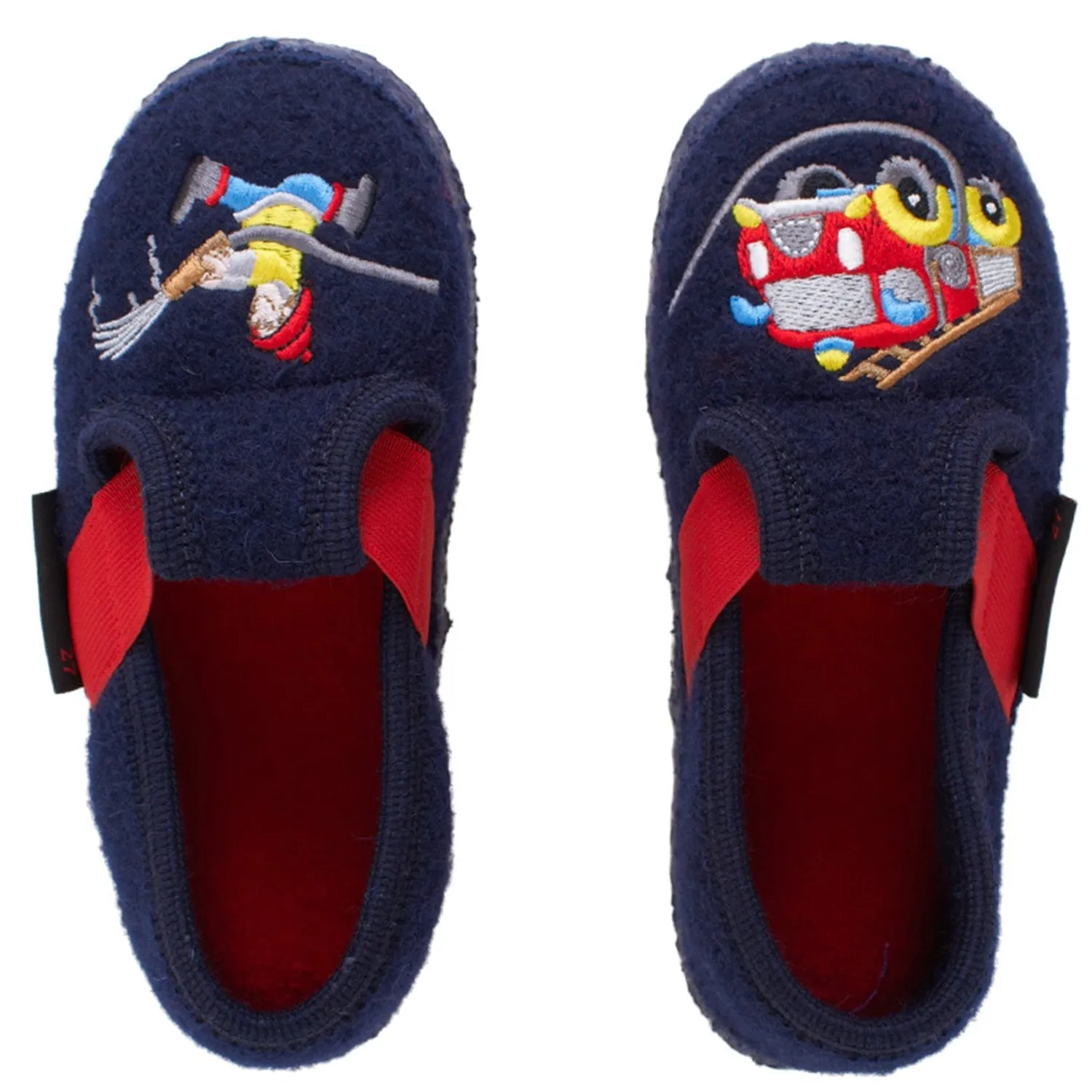 Giesswein Boys Navy | Red Fire Dog Slippers