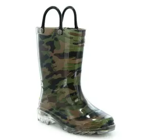 Kids Lighted Camo Boots  Waterproof Light-Up Rain Boots