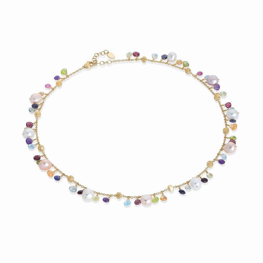 Marco Bicego Paradise 18ct Yellow Gold Pearl and Multicolour Gemstone Necklace