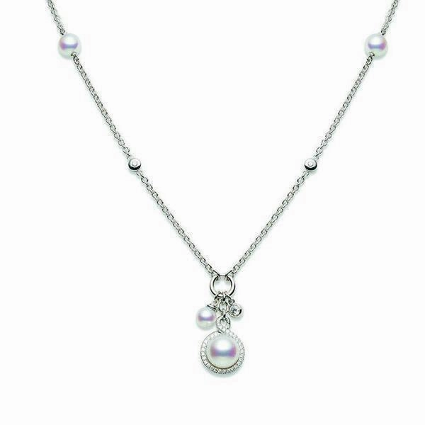 Mikimoto 18ct White Gold Diamond White A  Akoya Pearl Necklace