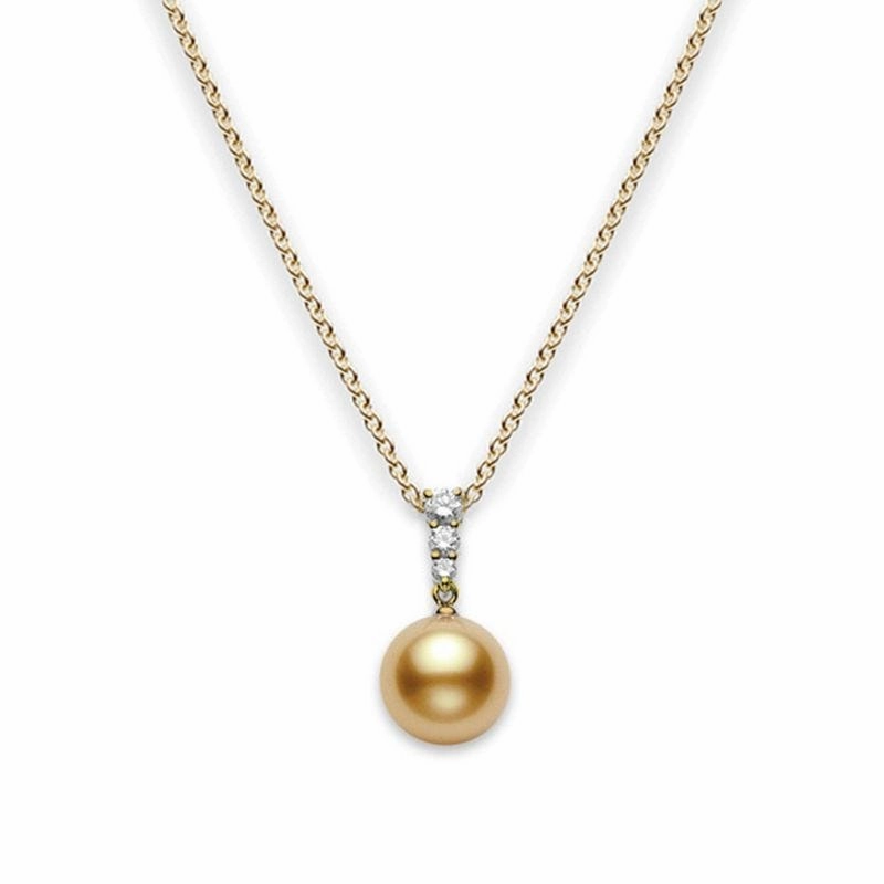Mikimoto Morning Dew 18ct Yellow Gold Diamond Golden South Sea Pearl Pendant