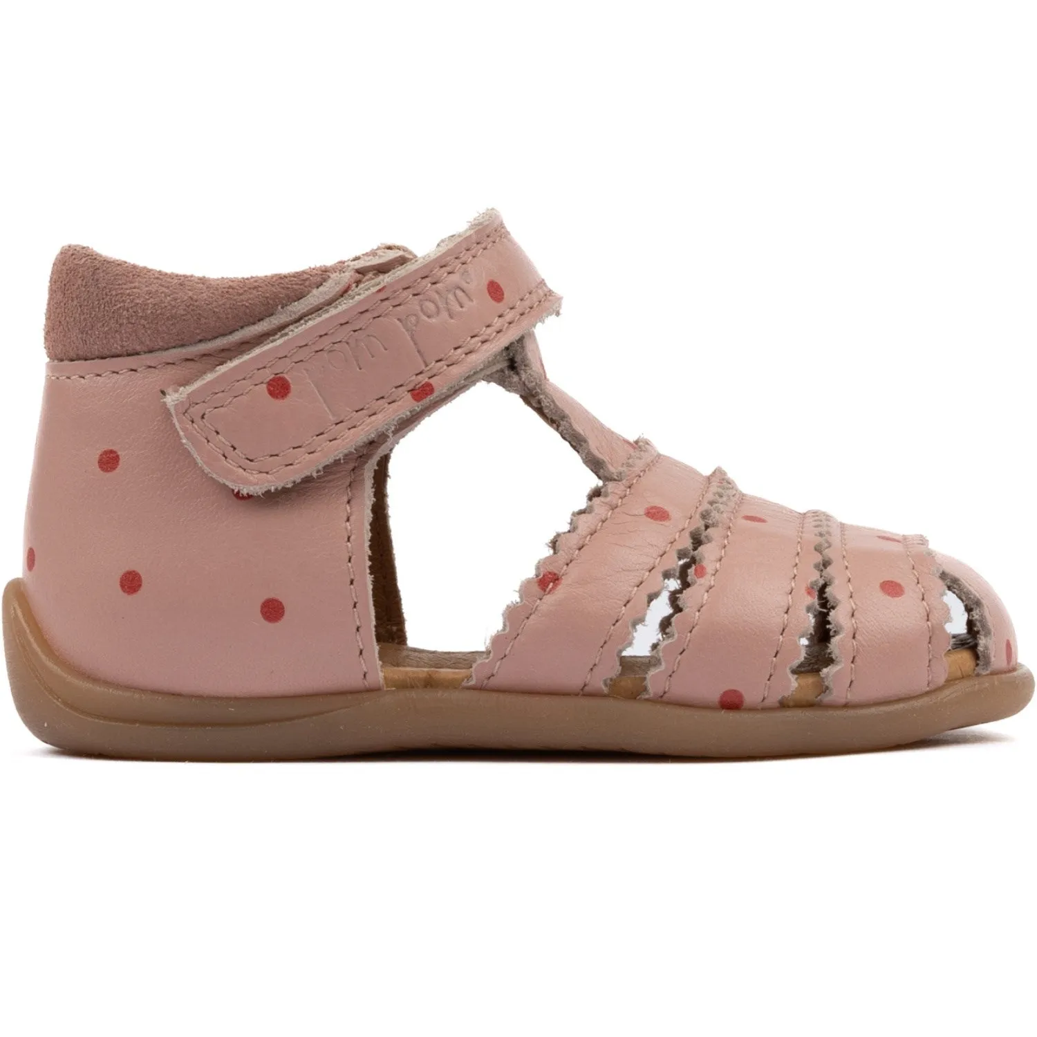 Pom Pom Old Rose Dot Starters Scallop Velcro Sandal