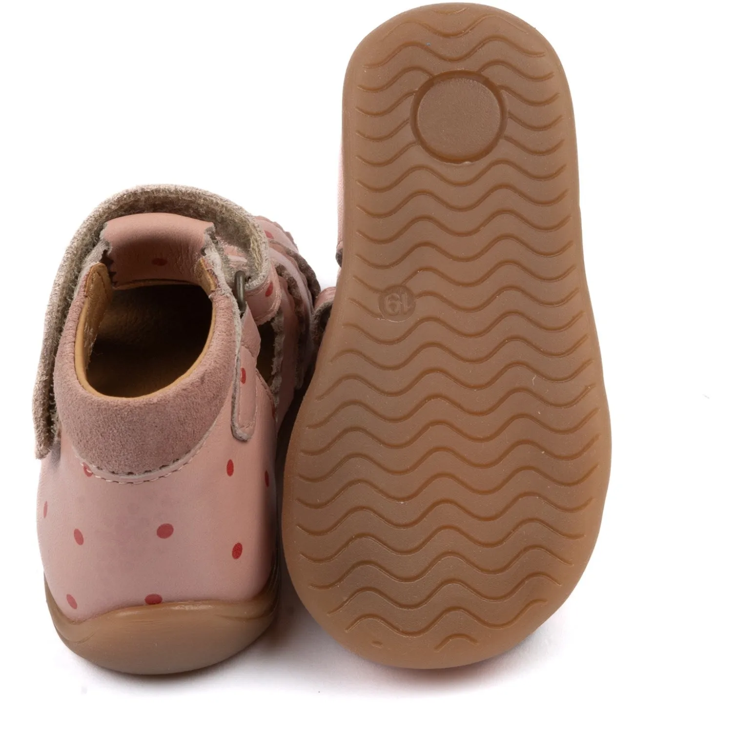 Pom Pom Old Rose Dot Starters Scallop Velcro Sandal