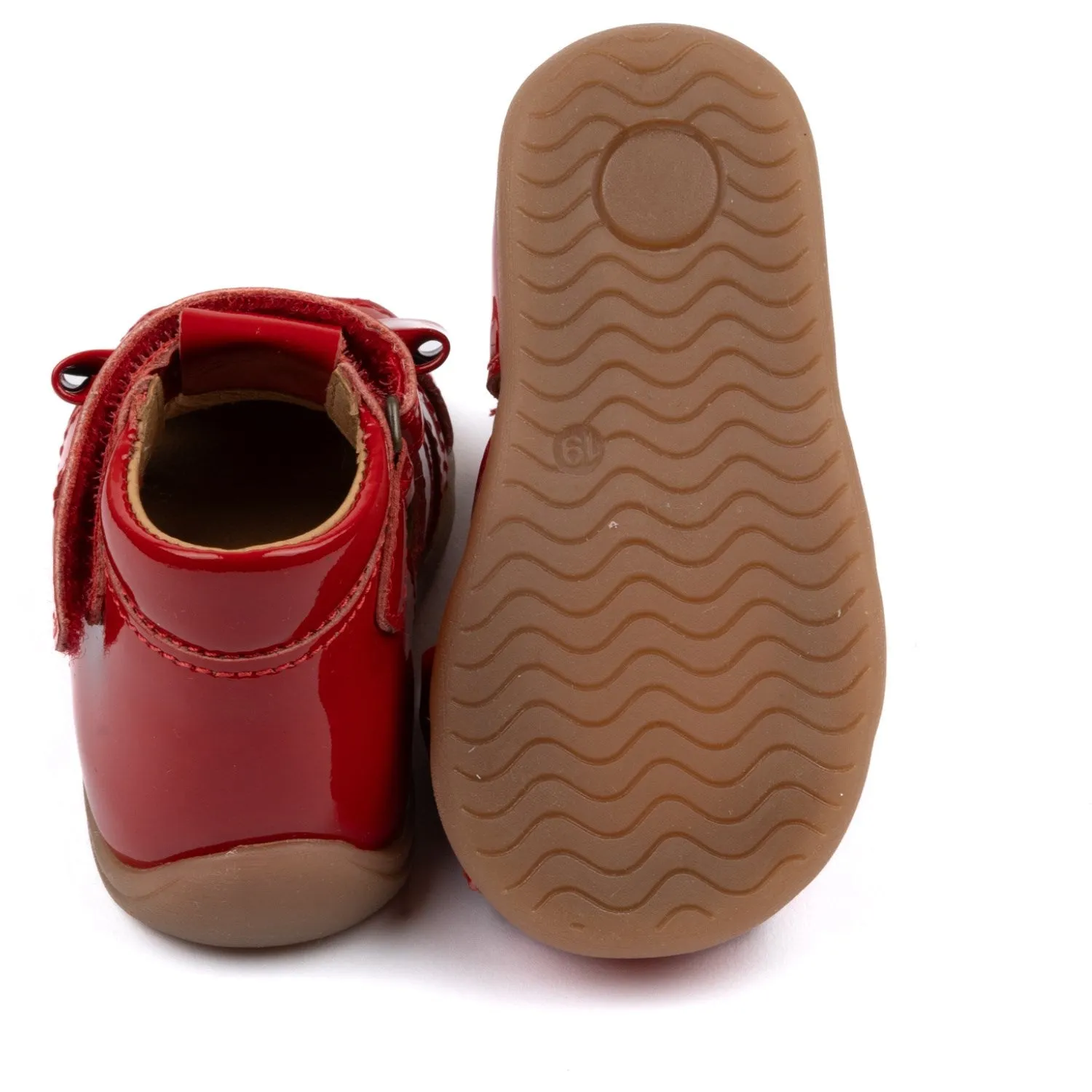 Pom Pom Red Patent Starters Bow Velcro Sandal
