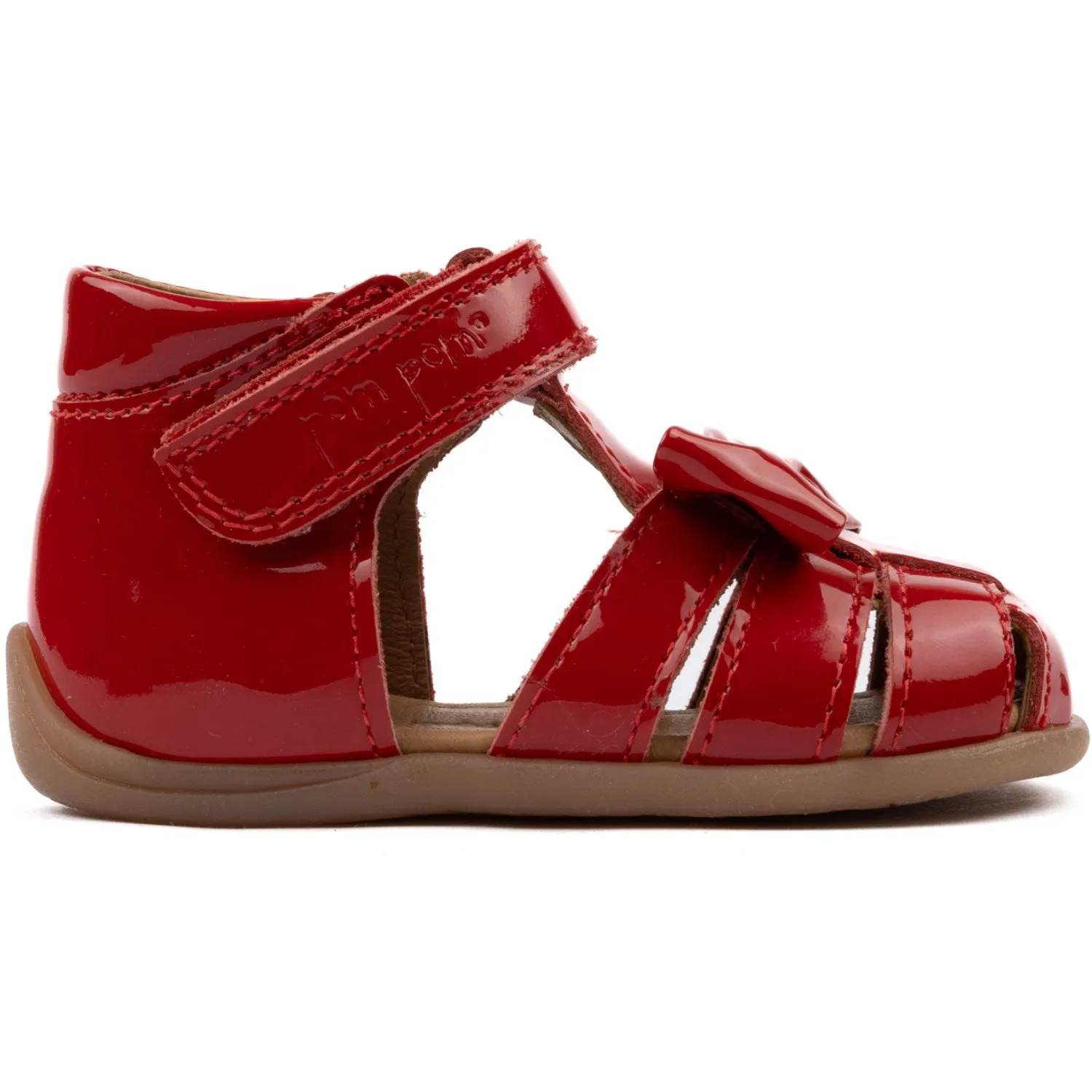 Pom Pom Red Patent Starters Bow Velcro Sandal