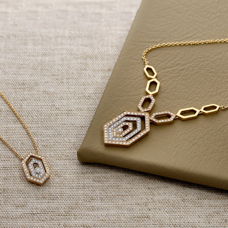 Ponte Vecchio Butterfly 18ct Rose Gold 0.27ct Diamond Hexagon Necklace D