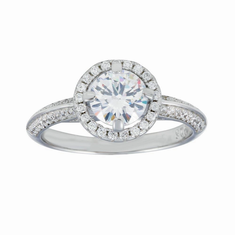 Rhodium Plated 925 Sterling Silver Halo CZ Bridal Ring - STR01110