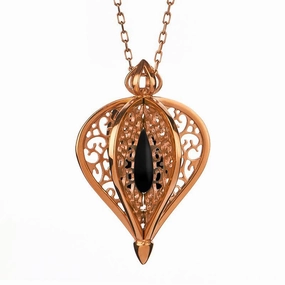 Rose Gold Plated Sterling Silver Whitby Jet Flore Filigree Small Necklace
