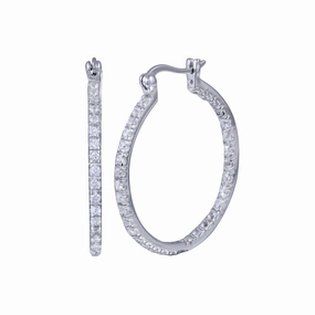 Silver 925 Rhodium Plated CZ Hoop Earrings - STE00068