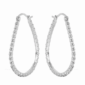 Silver 925 Rhodium Plated Open Drop Hoop Earrings - STE00308