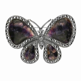Sterling Silver Blue John Marcasite Style & Fashion Butterfly Brooch