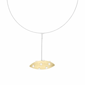Sterling Silver Gold Plated Freshwater Pearl Horizontal Marquise Drop Necklace D