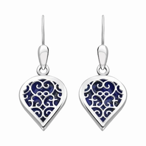 Sterling Silver Lapis Lazuli Flore Filigree Heart Drop Earrings