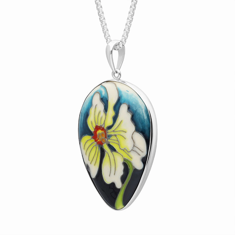 Sterling Silver Moorcroft Actaea Inverted Pear Shaped Pendant D