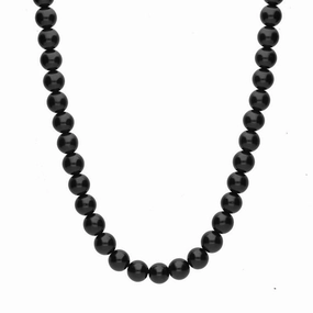 Sterling Silver Whitby Jet 10mm Beaded Necklace