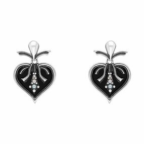 Sterling Silver Whitby Jet Freshwater Pearl Victoriana Drop Earrings D
