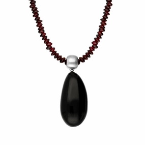 Sterling Silver Whitby Jet Garnet T-Bar Necklace D