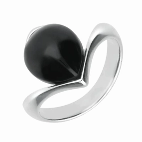 Sterling Silver Whitby Jet Open Set Pear Ring