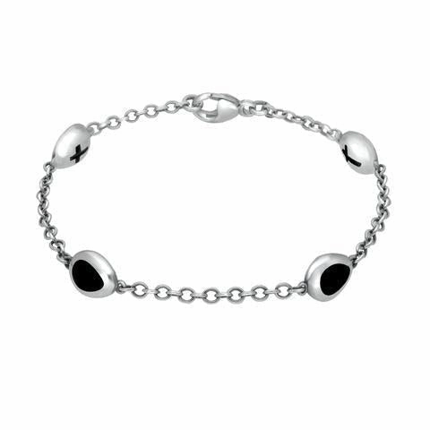 Sterling Silver Whitby Jet Oval Cross Detail Four Stone Bracelet