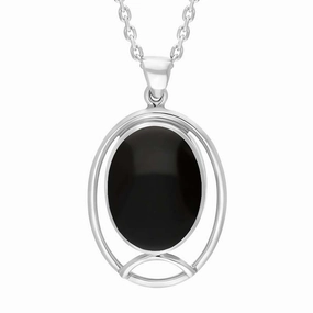Sterling Silver Whitby Jet Oval Open Frame Necklace