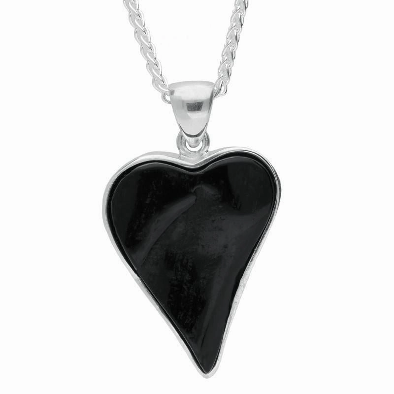 Sterling Silver Whitby Jet Rough Cut Heart Necklace